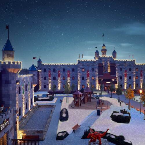 Die Burgen im LEGOLAND Feriendorf präsentieren sich ebenfalls im winterlich dekorierten Gewand und alle Übernachtungsgäste können sich auf ein 24 Stunden Winterwunder LEGOLAND Weihnachtsfeeling freuen.