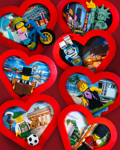 Die ikonischen LEGO Herzen zum Auftakt des globalen LEGO Festivals gibt es an sieben Standorten weltweit - jedes mit einem eigenen, einzigartigen Thema, das den jeweiligen Standort widerspiegelt: LEGOLAND Billund, LEGOLAND California, LEGOLAND Deutschland, LEGOLAND Florida, LEGOLAND Korea, LEGOLAND New York und LEGOLAND Windsor.